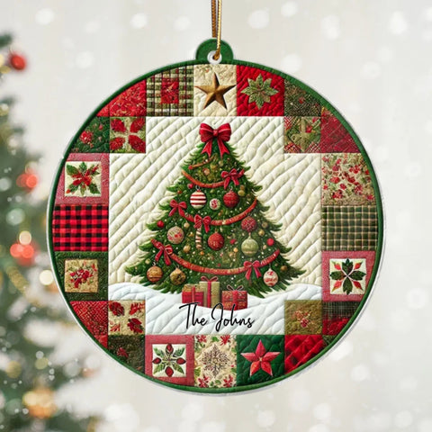 3D Effect Quilting Patchwork Fabric Patterns Christmas Tree Custom Acrylic Christmas  Ornament