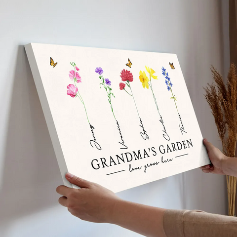 "Love Grows Here" Custom Grandma‘s Garden Watercolor Birth Month Flower Canvas/Framed Poster/Poster