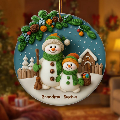 Grandma Grandkids 3D Effect Snowman Custom Christmas Acrylic Ornament
