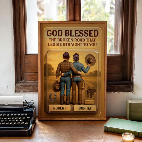 "God Blessed The Broken Road" 3D Effect Custom Couple Figurine Canvas Print/Framed Poster/Poster 