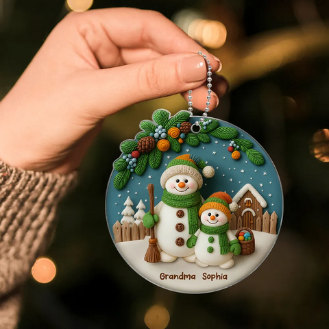 Grandma Grandkids 3D Effect Snowman Custom Christmas Acrylic Ornament