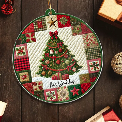 3D Effect Quilting Patchwork Fabric Patterns Christmas Tree Custom Acrylic Christmas  Ornament
