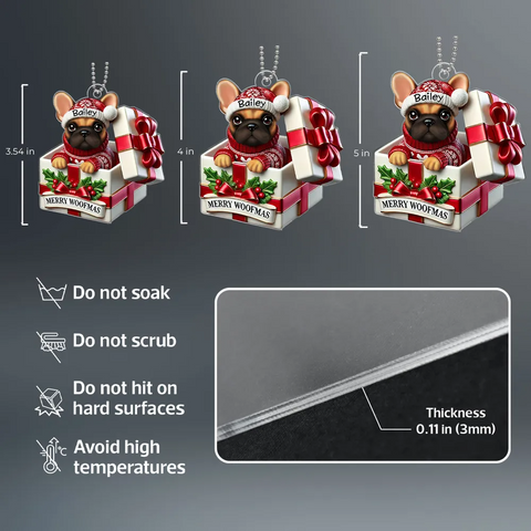 Cute Frenchie Inside Red Gift Box Cutom 2D Flat Acrylic Christmas Ornament 2025