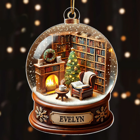 3D Effect Book Lover Room Snow Globe Custom Acrylic Christmas Ornament