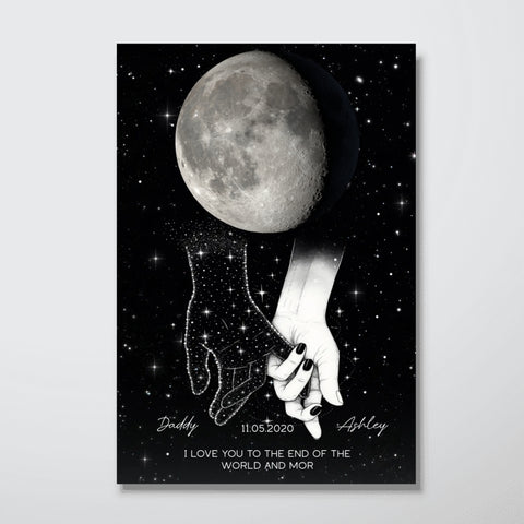 Lost Loved One Holding Hands Custom Moon Phase Galaxy Art Memorial Sympathy Canvas/Framed Poster/ Poster
