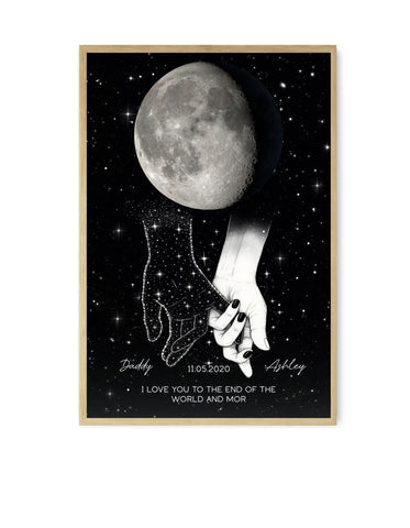 Lost Loved One Holding Hands Custom Moon Phase Galaxy Art Memorial Sympathy Canvas/Framed Poster/ Poster