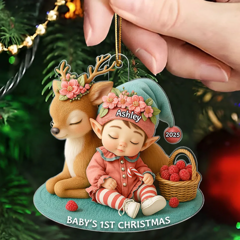 Baby's 1st Christmas Ornament – Custom Cute Elf & Reindeer Acrylic Ornament