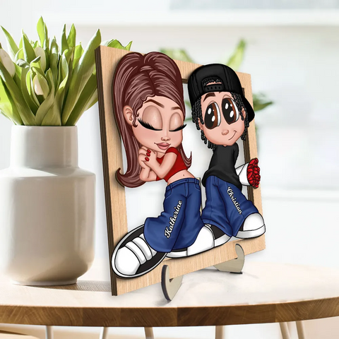 Y2K Couple Framed Custom 2-Layer Wooden Plaque