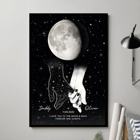 Lost Loved One Holding Hands Custom Moon Phase Galaxy Art Memorial Sympathy Canvas/Framed Poster/ Poster
