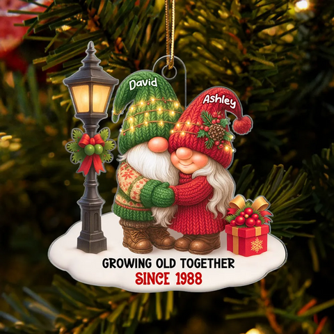 Gnome Couple Growing Old Together Custom Christmas Ornament