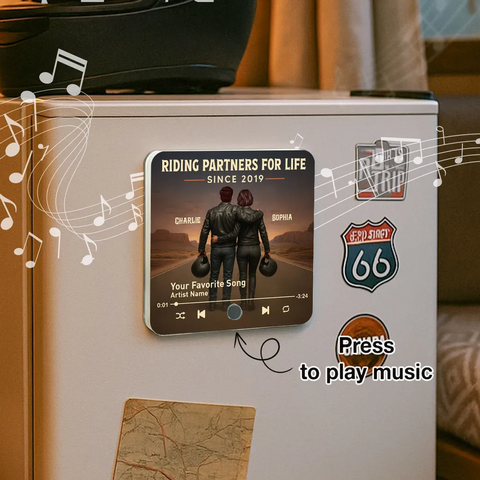 3D Effect Custom Couple Biker Music Fridge Magnet Riding Partners for Life
