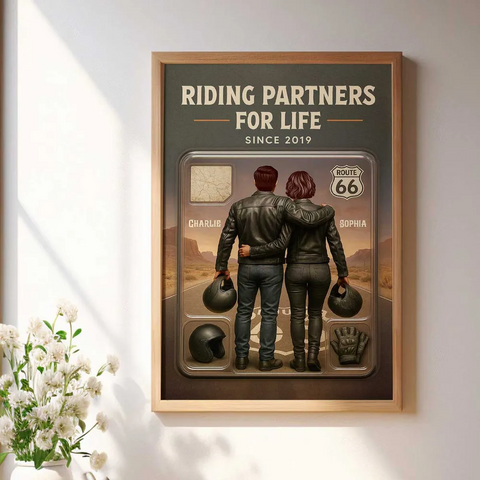 "Riding Partners For Life” 3D Effect Custom Couple Figurine Canvas/ Framed Poster/Poster