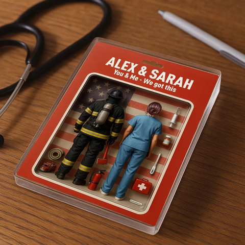 You & Me We Got This 3D Effect Custom Firefighter & Nurse Couple Figures Acrylic Block 