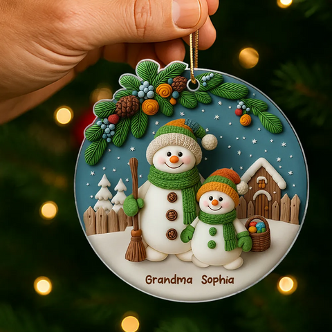 Grandma Grandkids 3D Effect Snowman Custom Christmas Acrylic Ornament