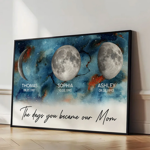 Gradient Galaxy Custom Birth Moon Phase The Days You Became Our Mom Canvas/Framed Poster/Poster