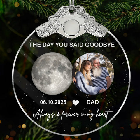 The Day You Said Goodbye Custom Photo Moon Phase Glass Ornament With Silver Cap - Heartwarming Memorial Sympathy Gift