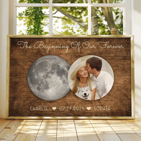 The Beginning Of Our Forever Custom Couple Photo Moon Phases Canvas/Framed Poster/Poster