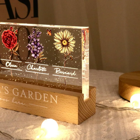 “Love Grows Here" Grandma's Garden Of Grandkids Birth Month Flowers Custom Acrylic LED Night Light