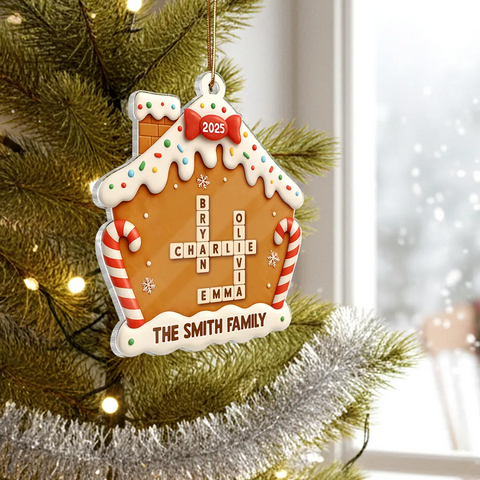 Family Name Crossword Cake House - Custom Christmas Acrylic Ornament