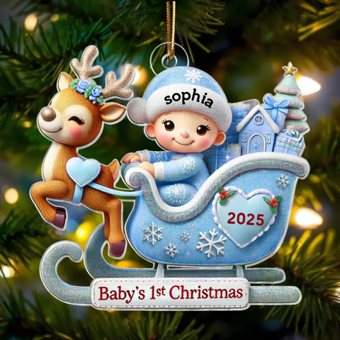 Baby’s First Christmas Sleigh Ride Custom Acrylic Ornament 2025