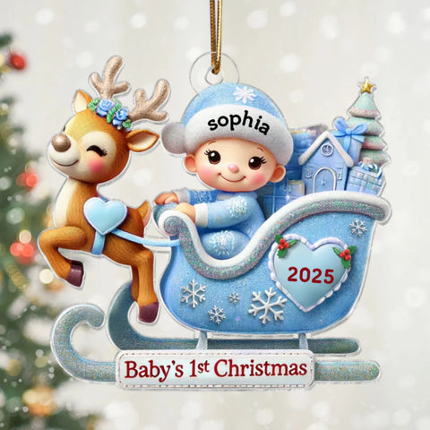 Baby’s First Christmas Sleigh Ride Custom Acrylic Ornament 2025