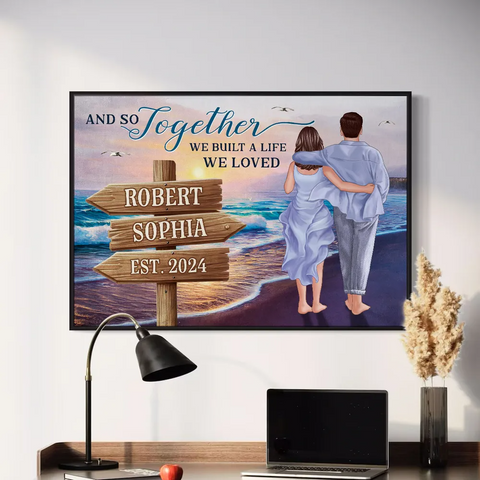 " You Will Forever Be My Always' Custom Couple Walking On The Beach Watercolor Style Canvas/Framed Poster/ Poster