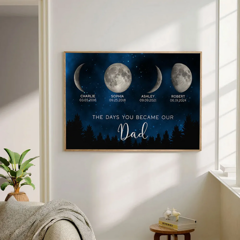 Galaxy Night Custom Birth Moon Phase The Day You Became Our Dad Canvas/Framed Poster/Poster
