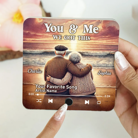 "I Want To Grow Old With You" Old Couple At Sunset Beach Custom Music Fridge Magnet