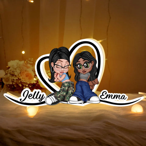 Y2K Couple Custom Heart-Shaped Acrylic Light Box With Names