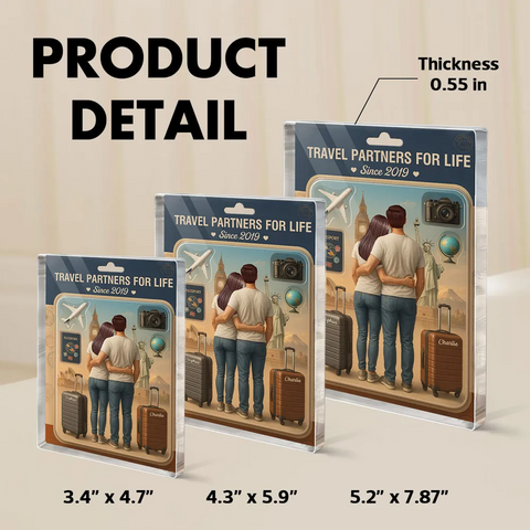 ” Travel Partners For Life" 3D Effect Custom Couple Figurine Acrylic Block 