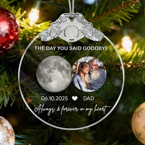 The Day You Said Goodbye Custom Photo Moon Phase Glass Ornament With Silver Cap - Heartwarming Memorial Sympathy Gift